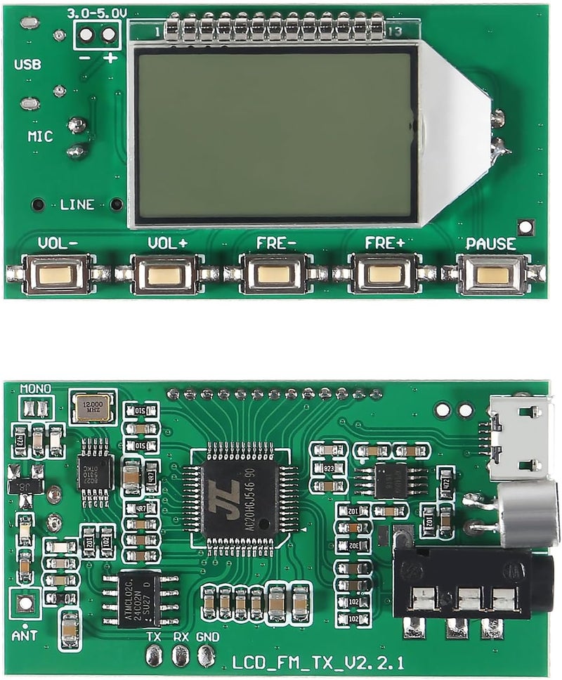 XIITIA 2pcs DC 3V-5V FM Transmitter Module Stereo FM Transmitter DSP PLL 87-108MHz Stereo Digital Wireless Microphone Board Multi-Function Frequency Modulation with LCD Display Line/USB/Mic Input - Image 2